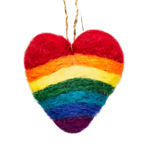 Rainbow Needle Felt Heart Ornament