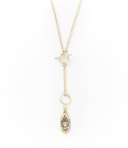 Ruchi Charm Drop Lariat Necklace - Gold Finish, Evil Eye
