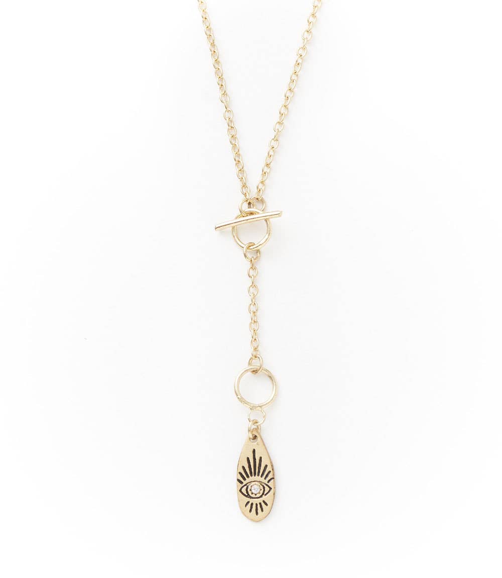 Ruchi Charm Drop Lariat Necklace - Gold Finish, Evil Eye