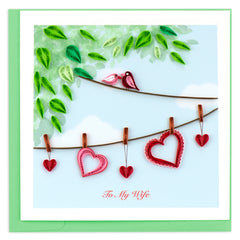 Quilled Love Birds on Clothesline Valentine's Day Greeting Card