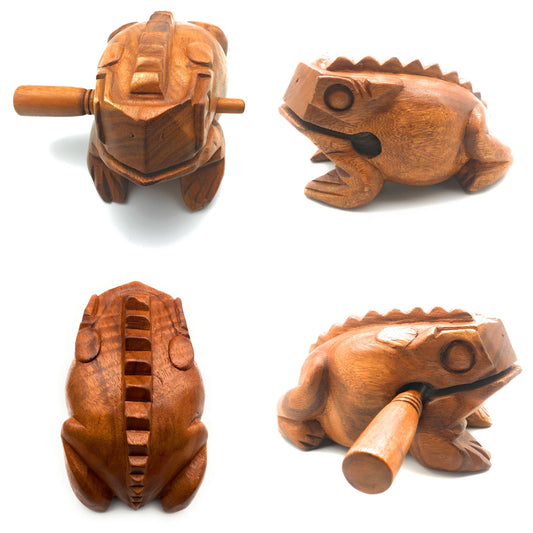 8 inch Light Brown Wooden Croaking Frog Drum