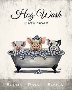 Pig Art Print 'Hog Wash', Farm Animal Bathroom Art