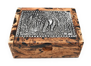 Pounded Metal Elephant Box with hinged lid - Marbled