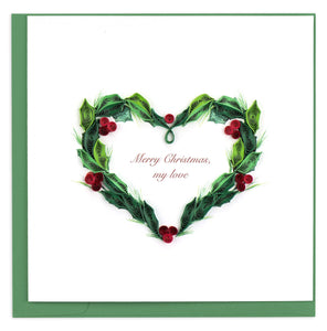 Quilled Holly Berry Heart Christmas Card