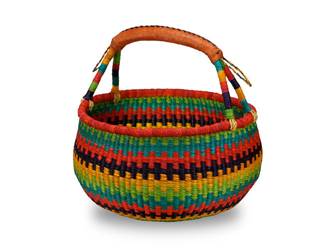 G-159A Large Round Basket w/Leather Handle