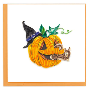Quilled Squirrel in Jack-o'-lantern Halloween Card