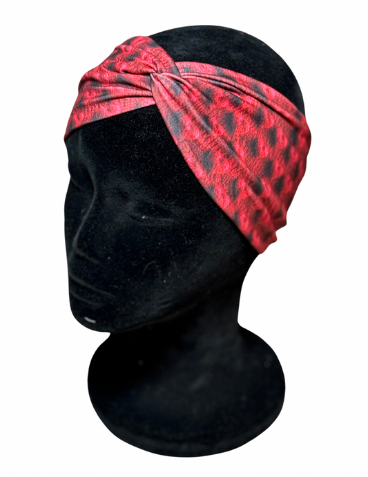 Red embroidered hearts headband