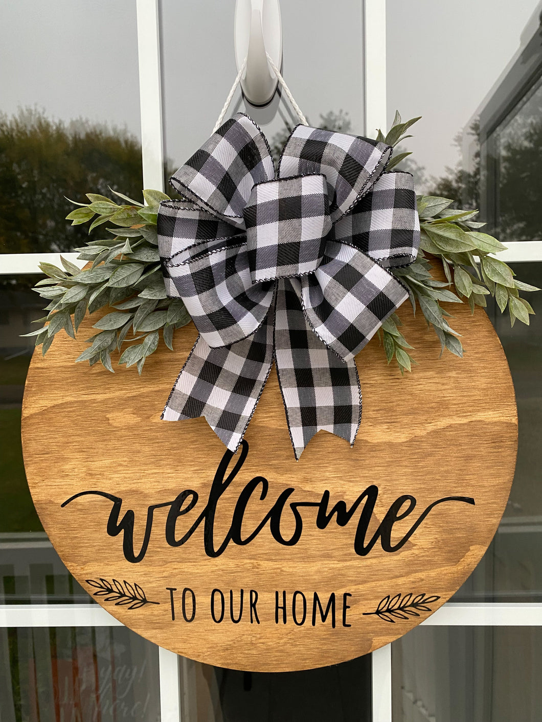 Welcome to our Home Front Door Hanger - Medium Stain