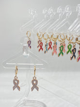 Load image into Gallery viewer, Cancer Ribbon Hoop Earrings
