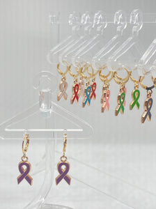 Cancer Ribbon Hoop Earrings