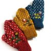 Flower Embroidery Knit Mitten