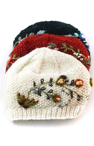Flower Embroidery Wool Beanie