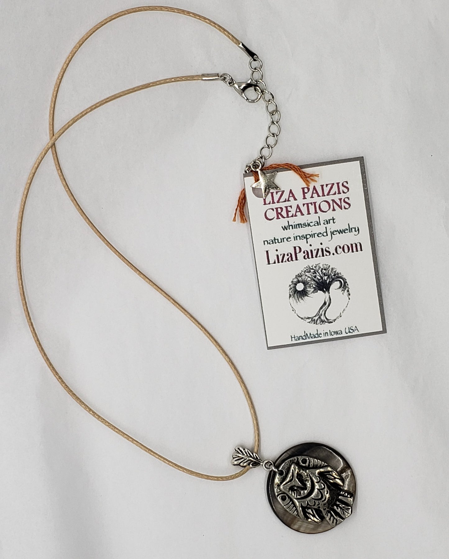 Liza Paizis Owl With Mother of Pearl Pendant Necklace