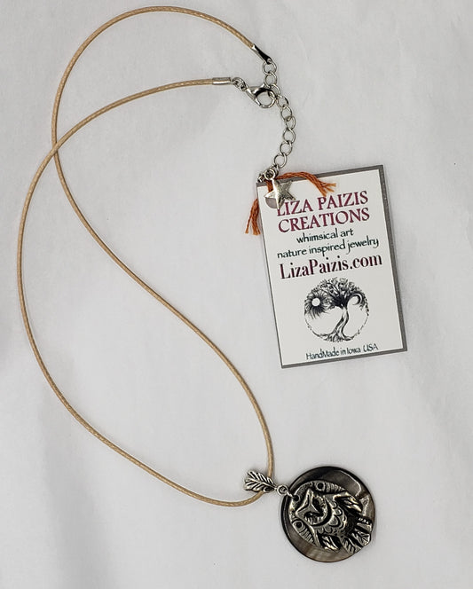 Liza Paizis Owl With Mother of Pearl Pendant Necklace