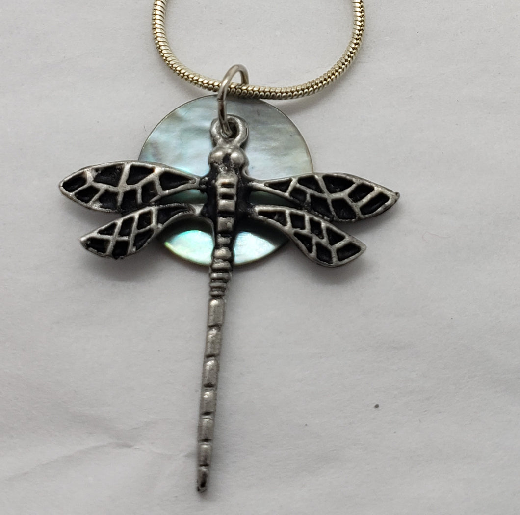 Liza Paizis Mother of Pearl Dragonfly Pendant Necklace
