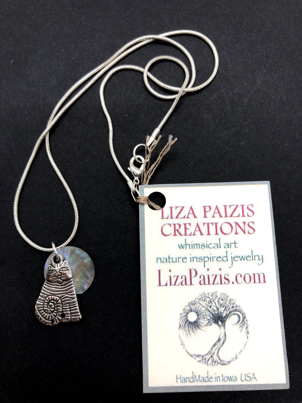 Liza Paizis Cat MOP Small Pendant Necklace
