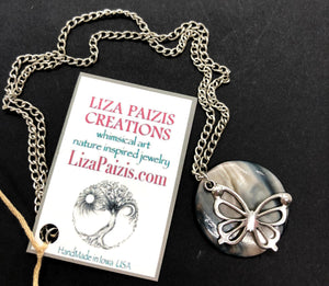 Liza Paizis Butterfly MOP Pendant Necklace