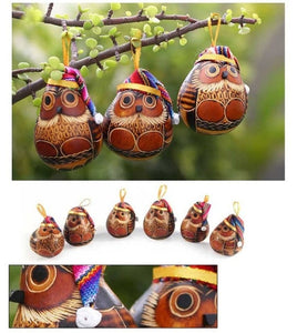 Carved Gourd Holiday Owl Christmas with Hat Ornament