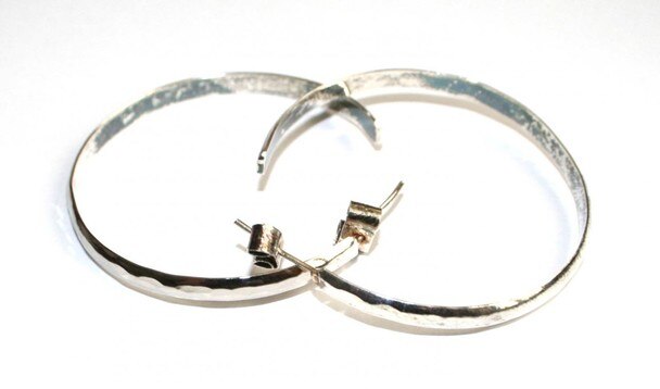 Alpaca Silver Round Hammered Earrings
