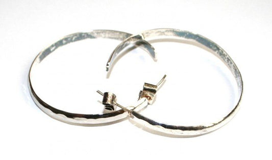 Alpaca Silver Round Hammered Earrings