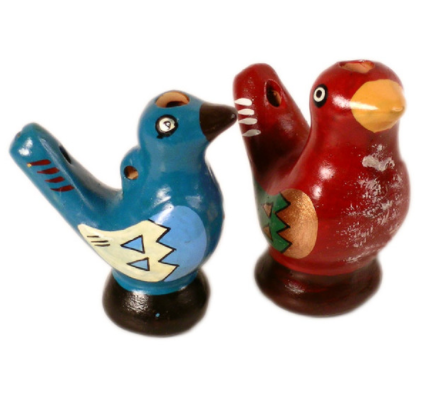 Bird Chirp Water Whistle Clay Painted