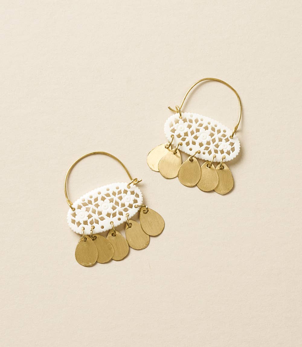 Charu Filigree Bone and Brass Dangle Earrings