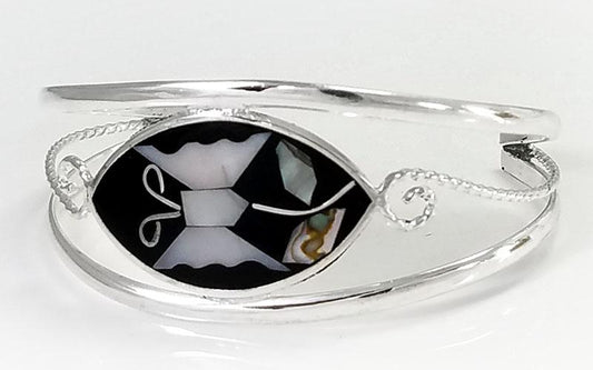 Diamond Cut Silver Margarita Inlaid Clip Bracelets