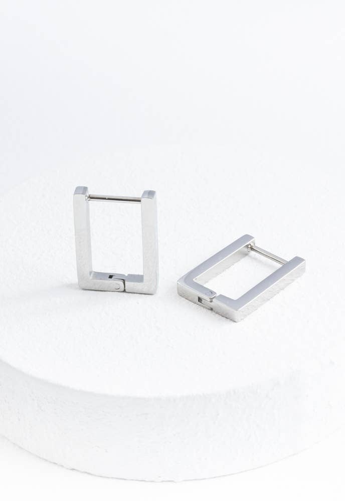 Hope Squared Huggies in Silver