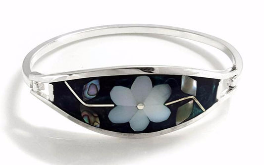 Diamond Cut Silver Margarita Inlaid Clip Bracelets