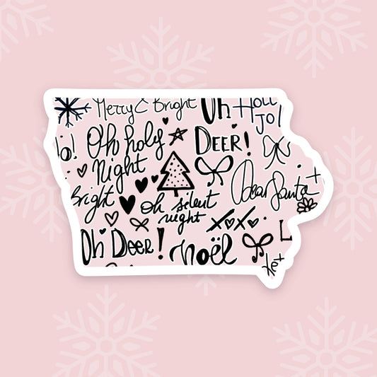 Iowa Pink Christmas State Sticker