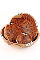 Wild Olive Wood Bowls with Dyed Bone Inlay