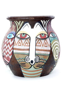 Classic African Ceramic Cat Pot