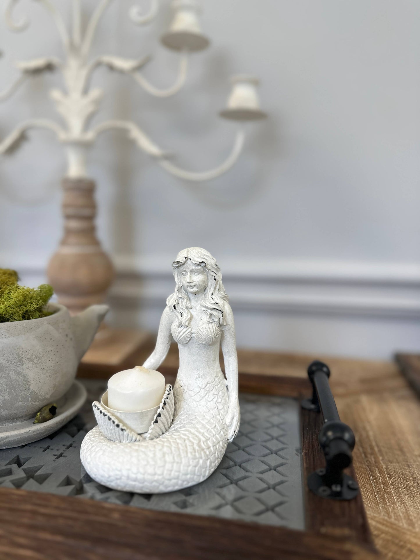 White Mermaid Resin Candle Holder