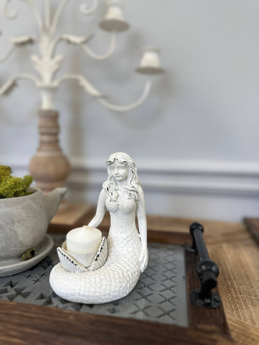 White Mermaid Resin Candle Holder