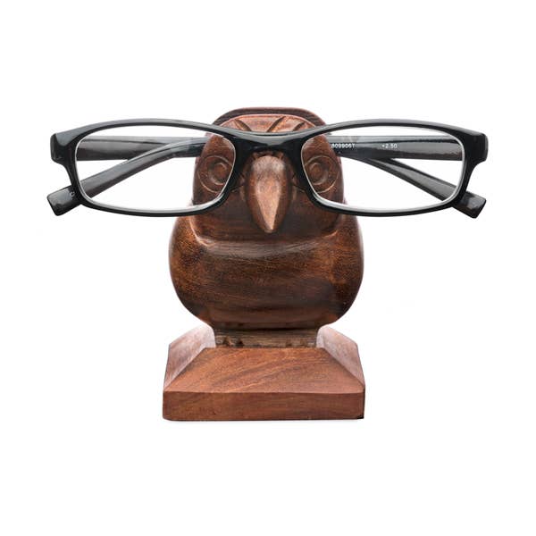 Hand Carved Sparrow Eyeglass Holder Stand