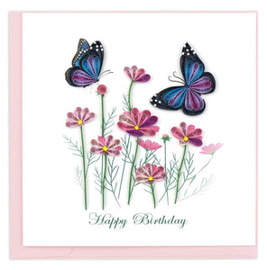 Quilled Birthday Flowers & Butterflies Greeting Card