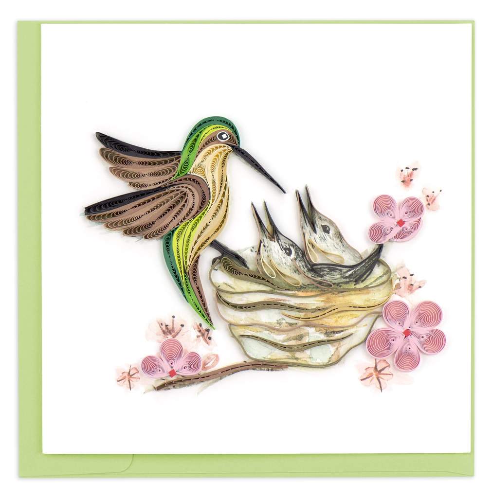 Quilled Hummingbird & Babies Greeting Card