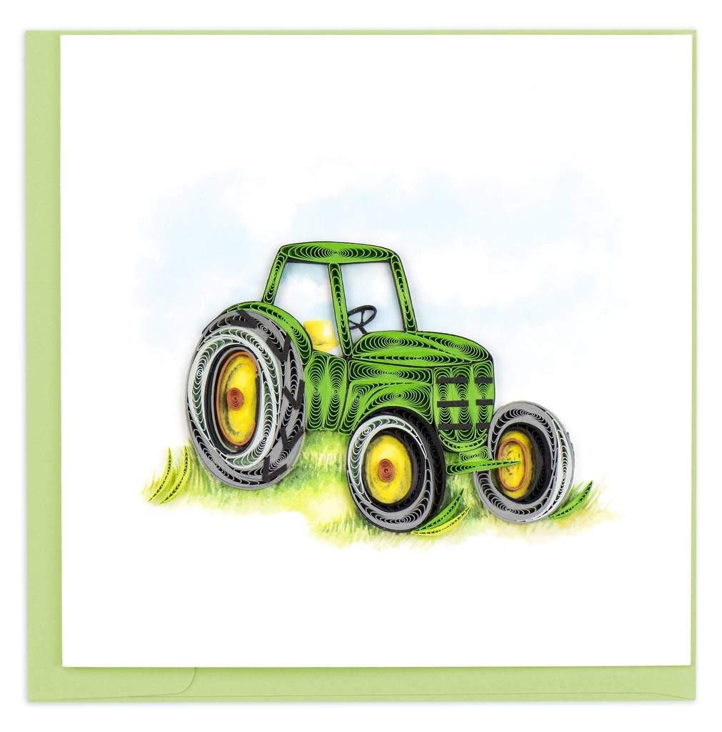 Quilled Green Tractor Greeting Card