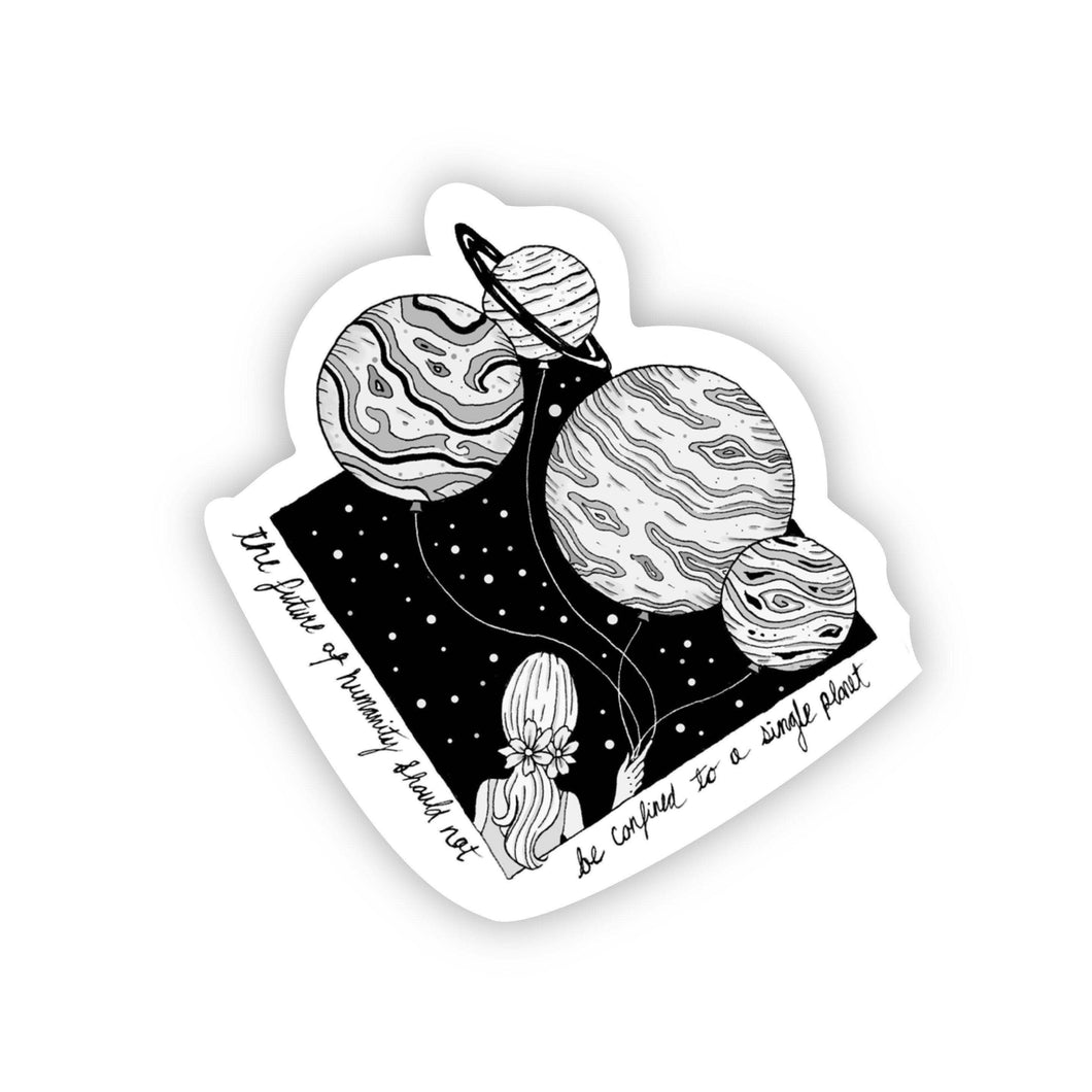 The Future of Humanity Single Planet Sticker Black & White