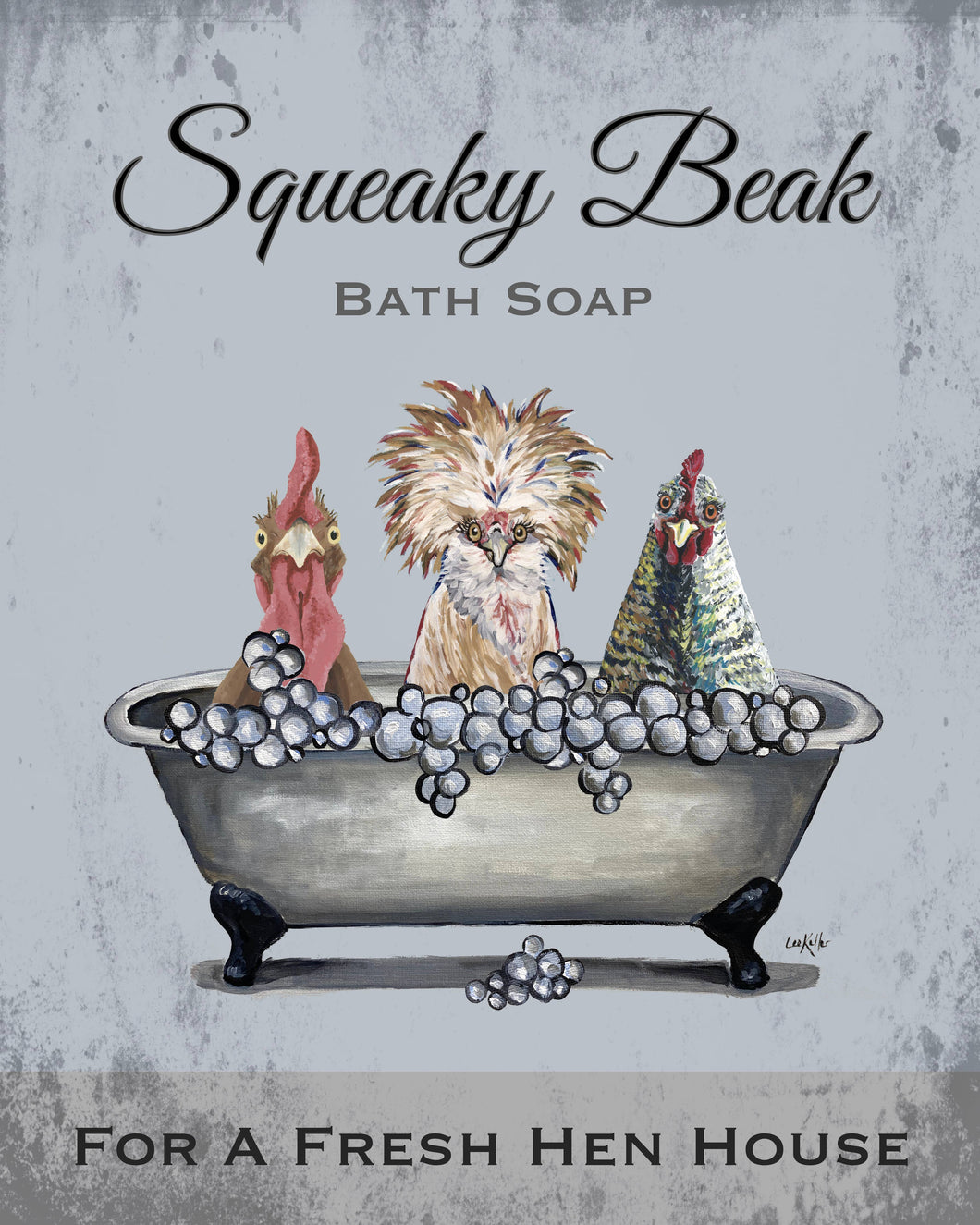 Chicken Art Print 'Squeaky Beaks', Farm Animal Bathroom Art