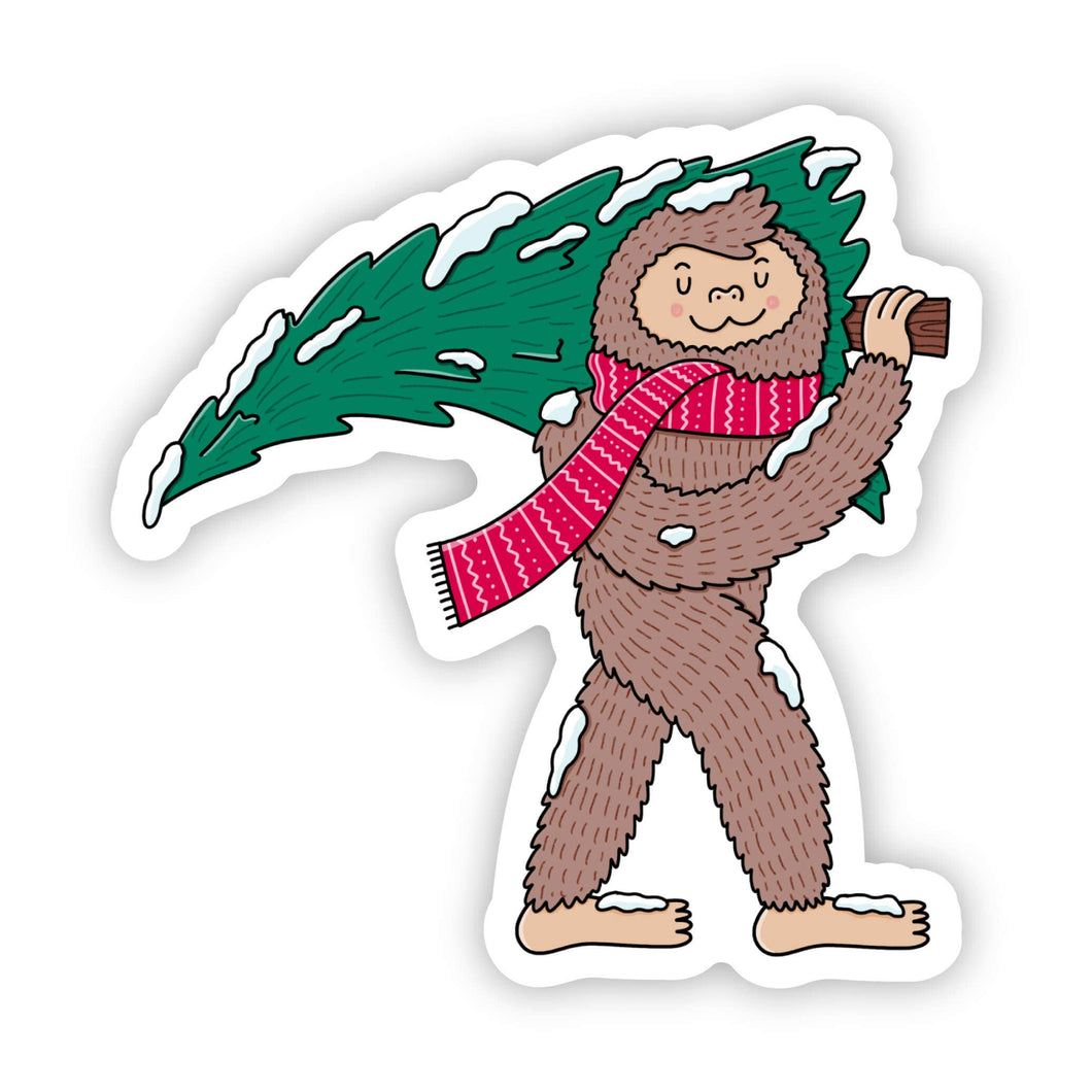 Big Foot Holding Christmas Tree Sticker