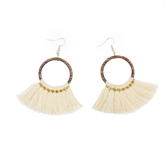 Fringed Wood Hoop Earrings