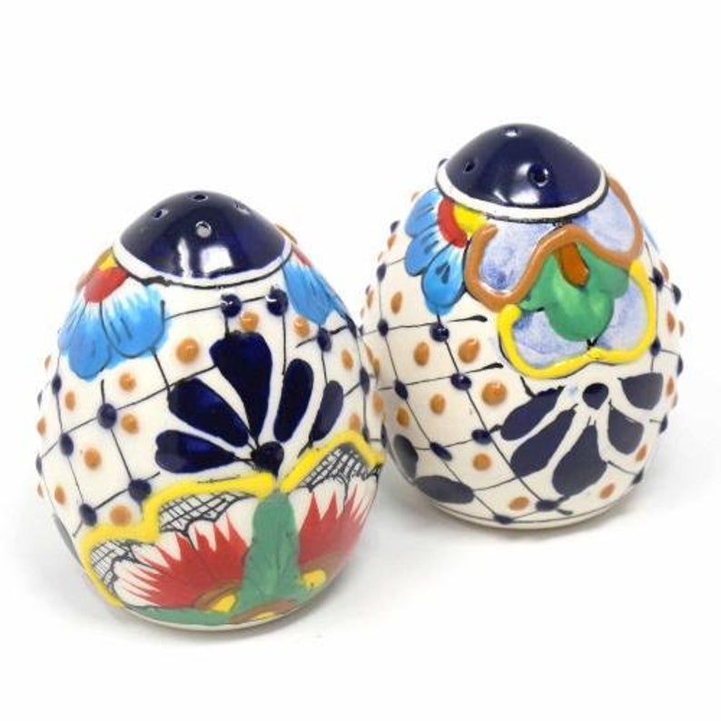 Encantada Handmade Pottery Salt & Pepper Shakers, Dots & Flowers