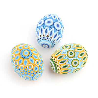 Blue & Gold Quilled Egg Set of 3