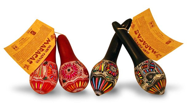 Maracas Pairs Hand Carved in Multicolored Shades