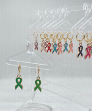 Load image into Gallery viewer, Cancer Ribbon Hoop Earrings
