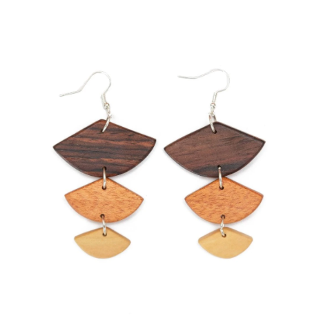 Golden Wood Geometric Earrings