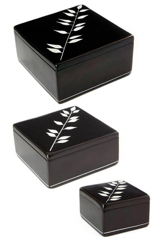 African Bamboo Square Soapstone Boxes
