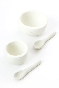 White Soapstone Salt Cups & Spoons Set of 2