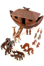 Load image into Gallery viewer, African Hand Carved Wooden Noah&#39;s Ark with Animals
